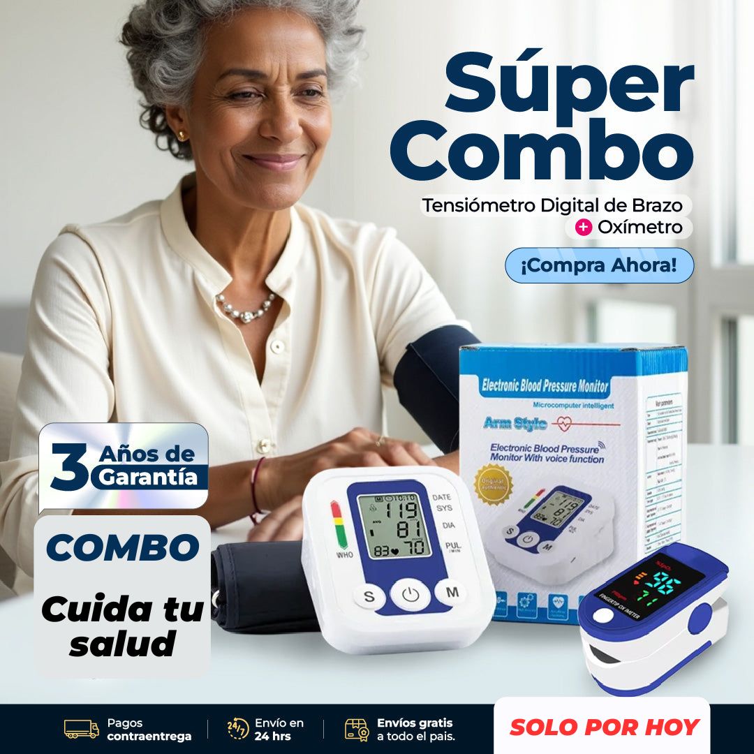 Combo: Tensiómetro Digital + Oxímetro de Pulso