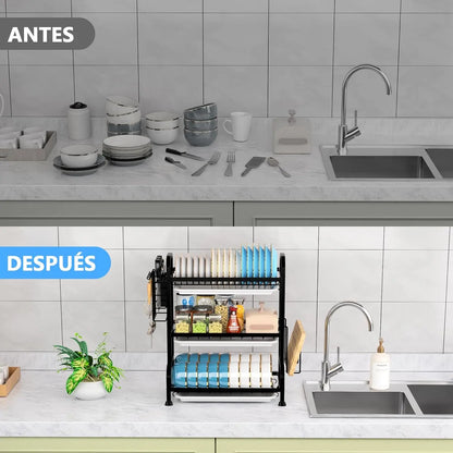 Escurridor Platos 3 Niveles en Acero Inoxidable