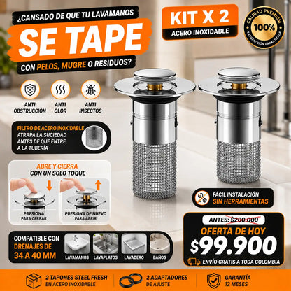 Combo x2 Tapón Filtro Acero Inoxidable DuoBlock Steel®