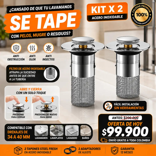 Combo x2 Tapón Filtro Acero Inoxidable DuoBlock Steel®