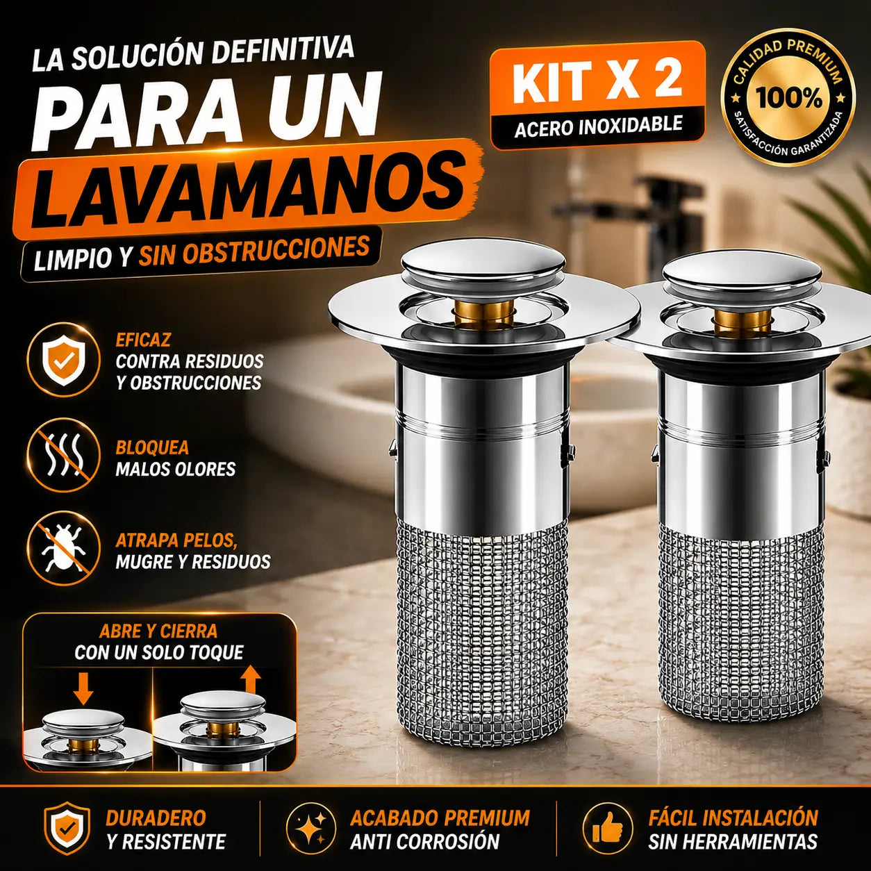 Combo x2 Tapón Filtro Acero Inoxidable DuoBlock Steel®