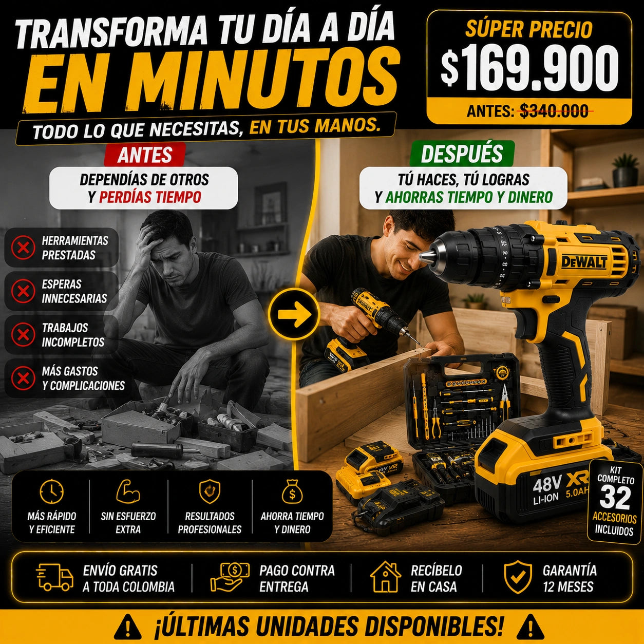 Taladro Percutor DeWALT 2 Baterias 48v
