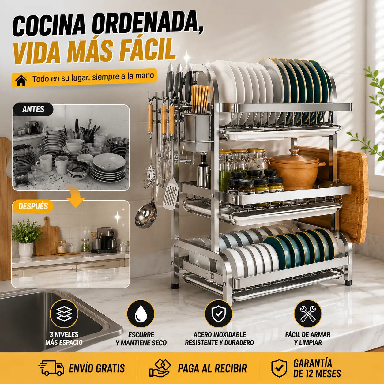 Escurridor Platos en Acero Inoxidable: Tu Cocina Siempre Ordenada 🥘✨