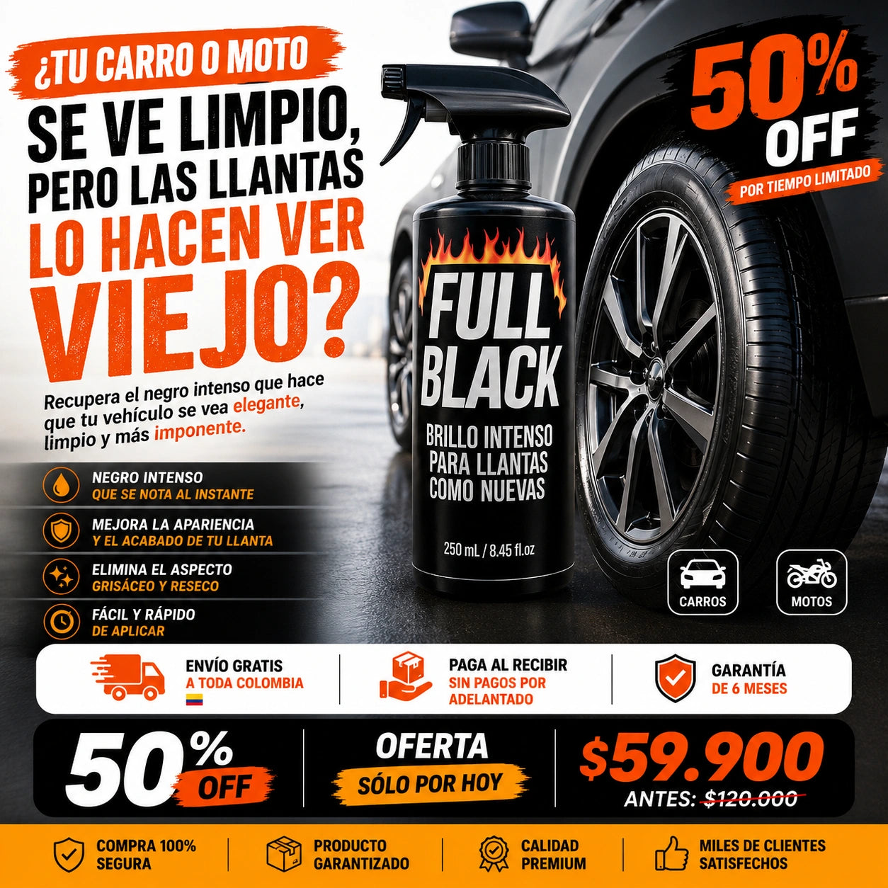 Full Black: Renovador Negro Intenso para Llantas 🔥🏍️🚘