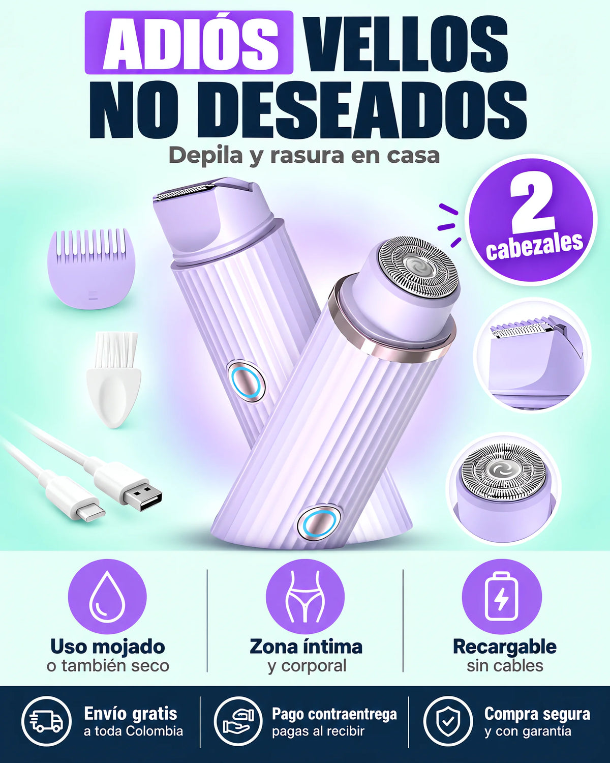 Depiladora Eléctrica 2 en 1 Recargable
