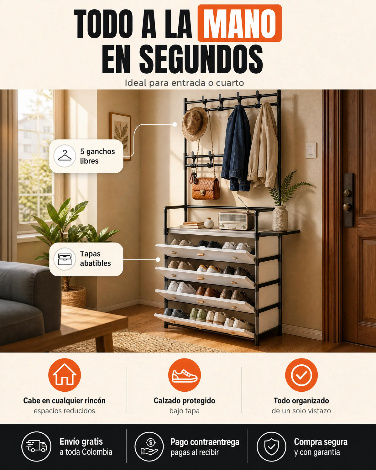 Perchero Organizador Zapatero Con Tapa