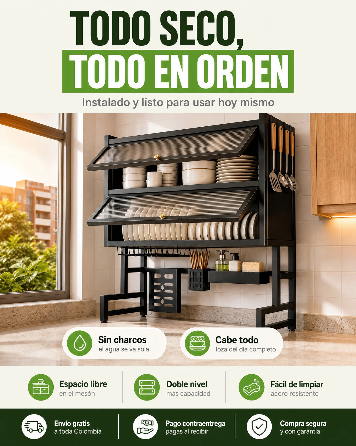 Escurridor 3 Niveles con Tapa: Tu Cocina Siempre Organizada 💫