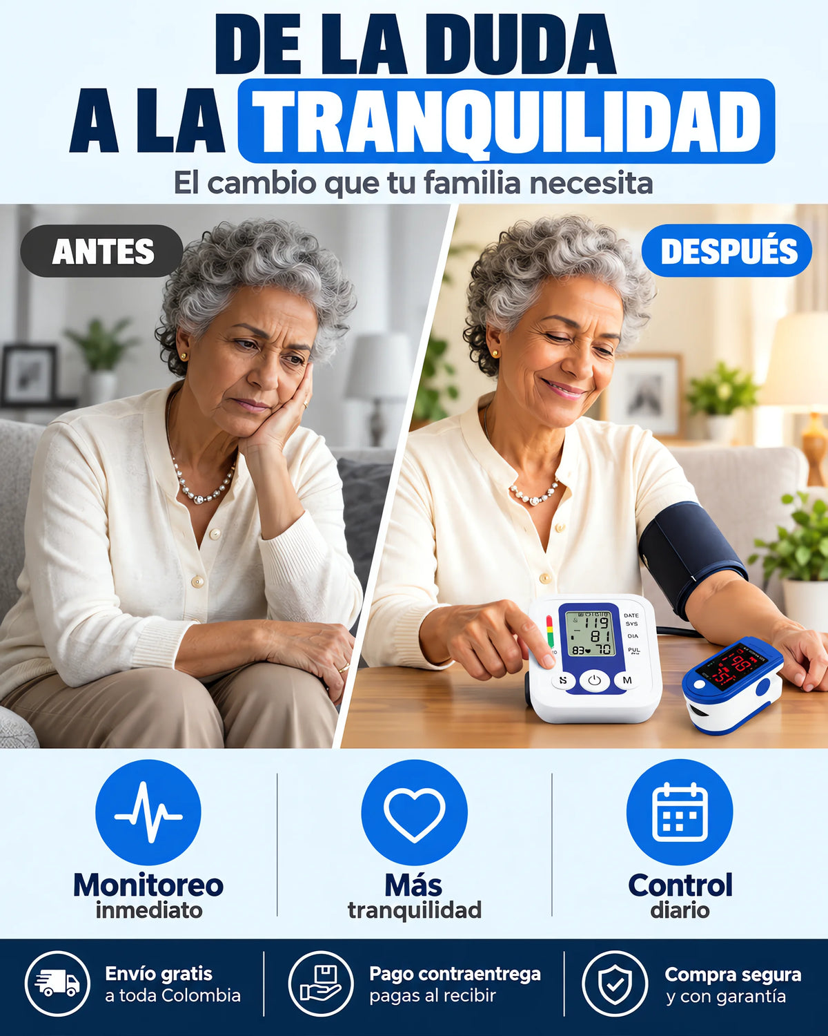 Combo Oximetro de Pulso + Tensiómetro Digital