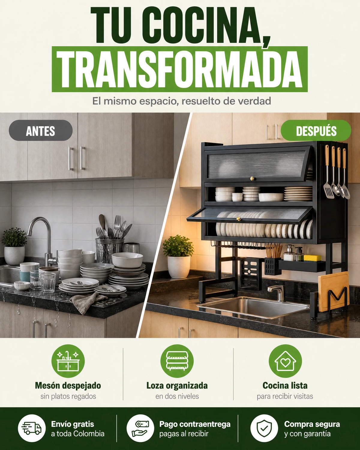 Escurridor 3 Niveles con Tapa: Tu Cocina Siempre Organizada 💫