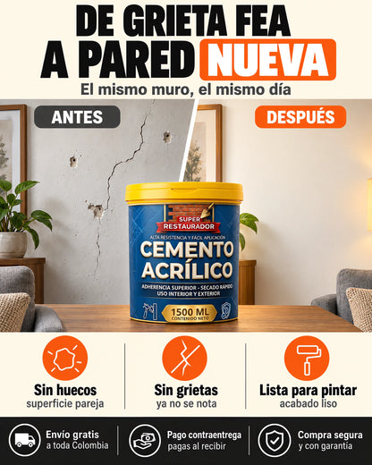 2x1 Cemento Acrílico Repara Huecos y Grietas