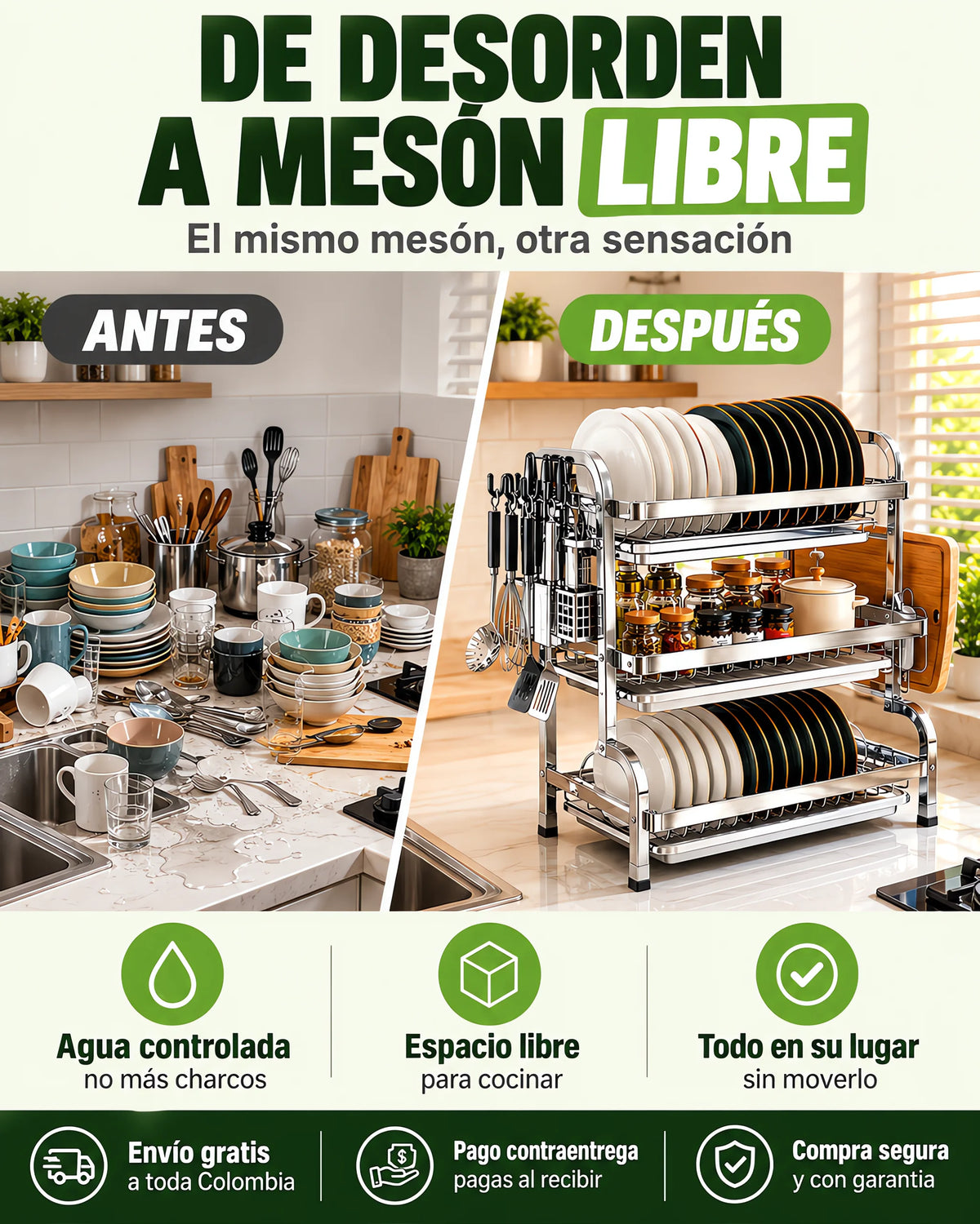 Escurridor de Platos 3 Niveles en Acero Inoxidable ✨