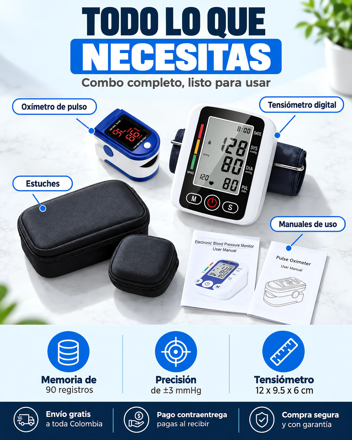 Combo Oximetro de Pulso + Tensiómetro Digital