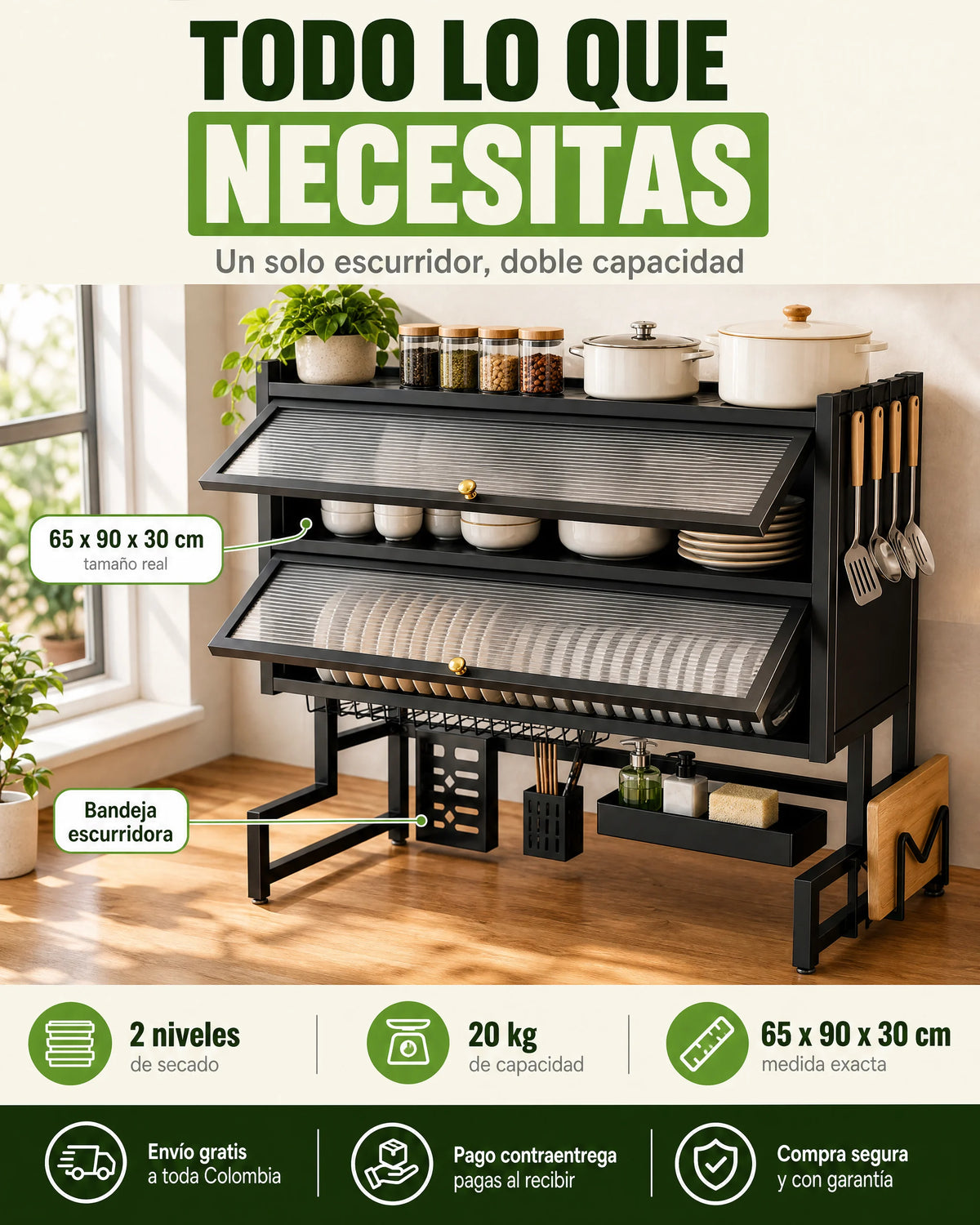 Escurridor 3 Niveles con Tapa: Tu Cocina Siempre Organizada 💫