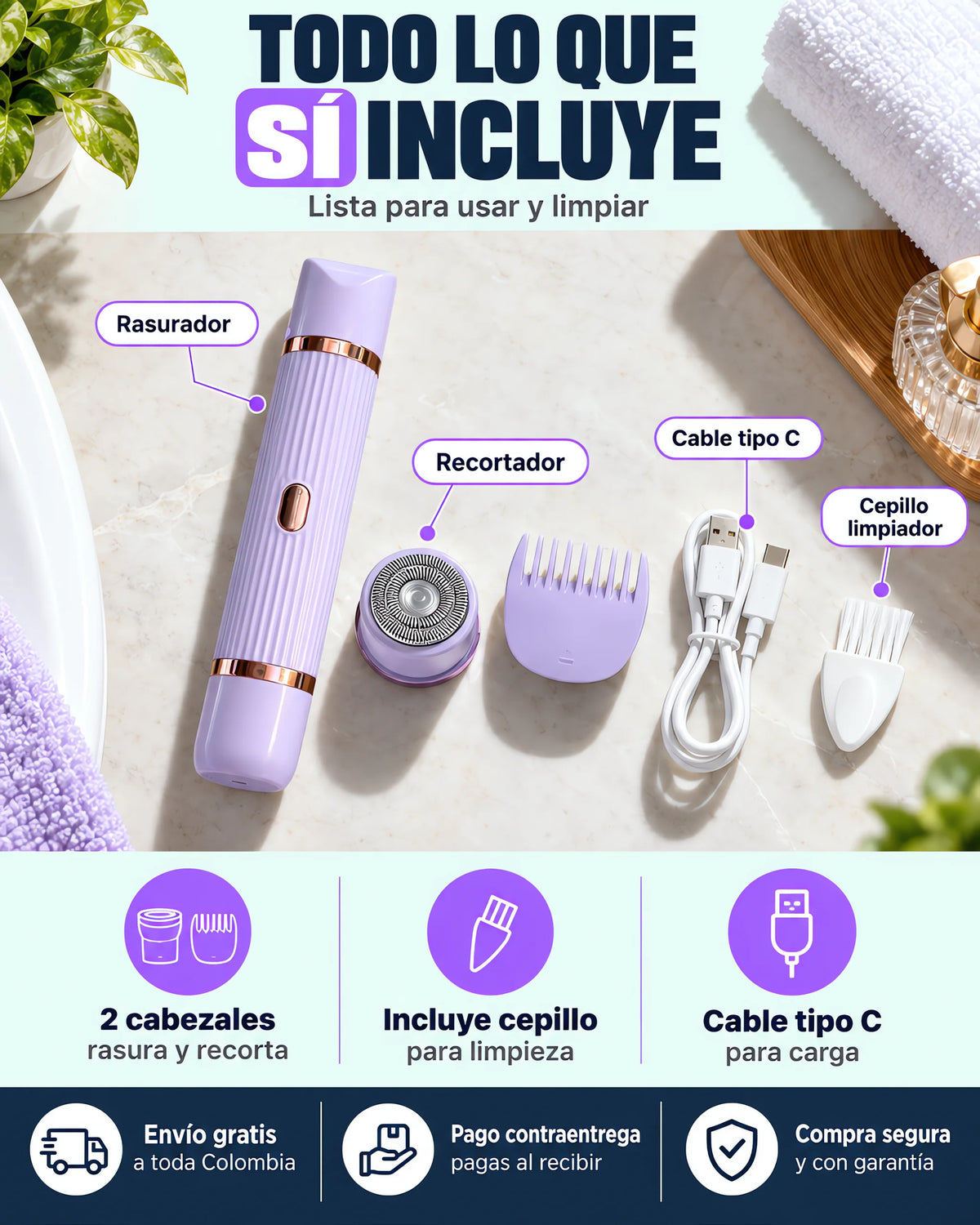Depiladora Eléctrica 2 en 1 Recargable
