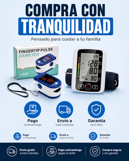 Combo Oximetro de Pulso + Tensiómetro Digital