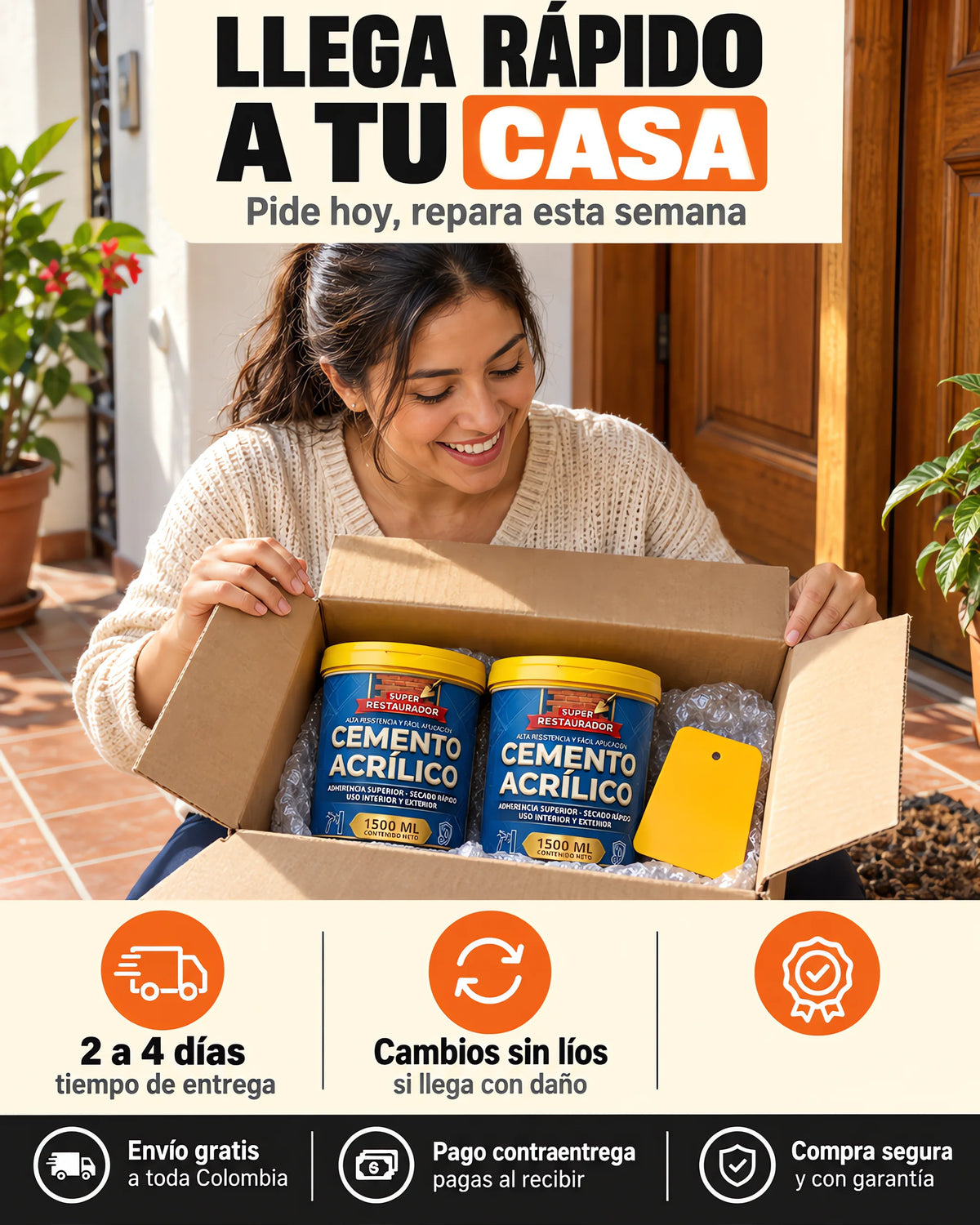 2x1 Cemento Acrílico Repara Huecos y Grietas