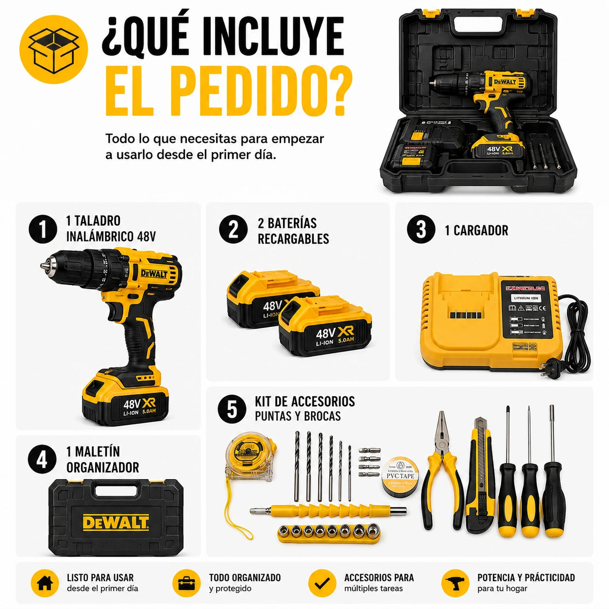 Taladro Percutor DeWALT 2 Baterias 48v